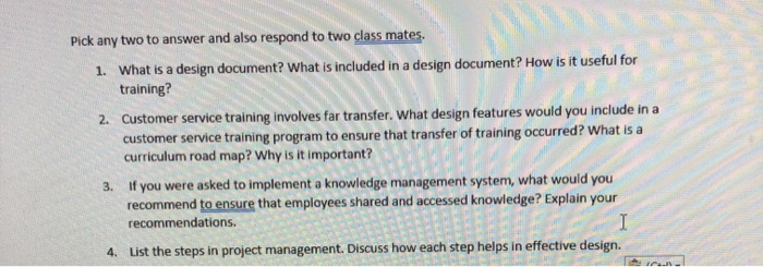 Pick any two to answer and also respond to two