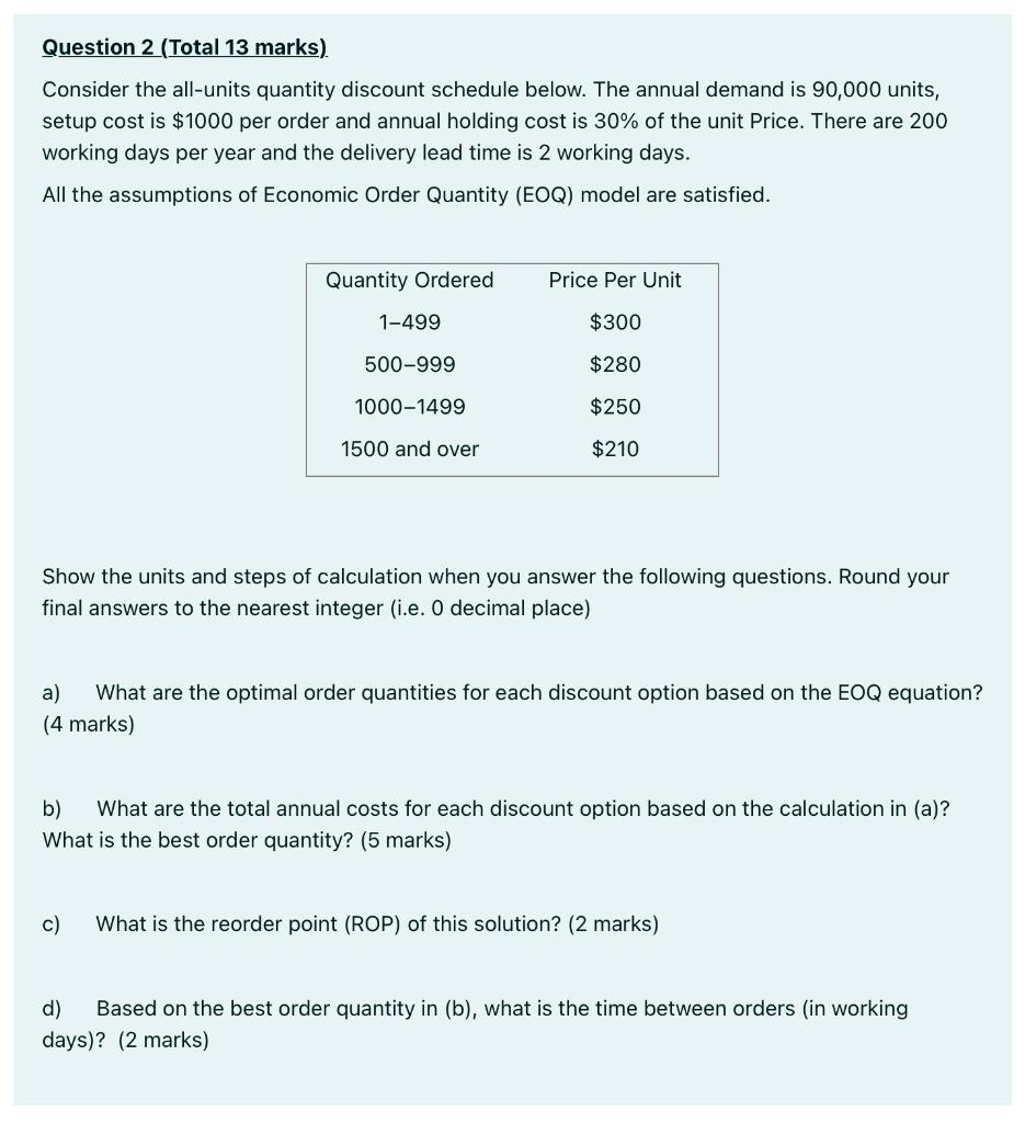 Question 2 (Total 13 marks) Consider the