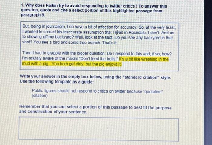 1. Why does Paikin try to avoid responding to