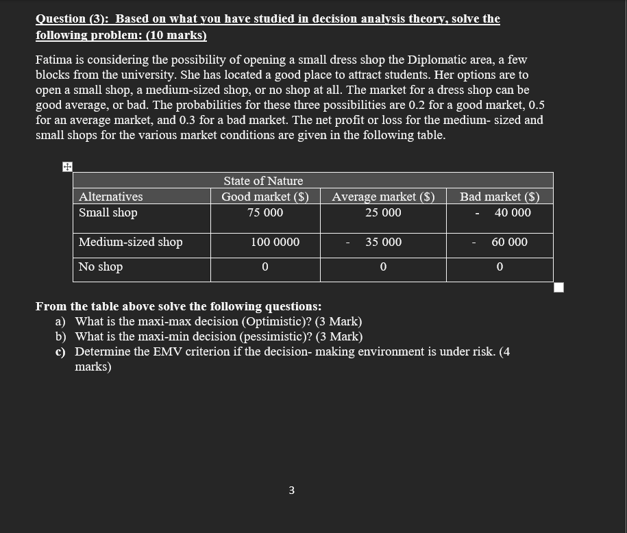 Question (3): Based on what you have studied in