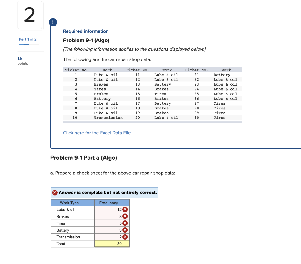 2 ! Required information Part 1 of 2 Problem 9-1