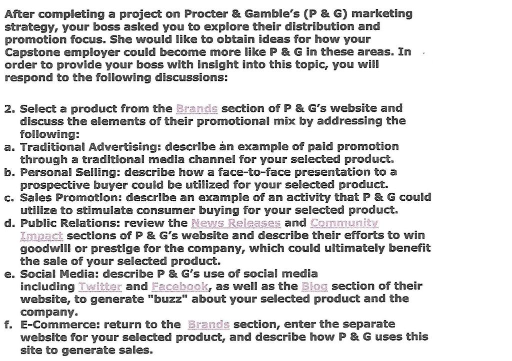 After completing a project on Procter \& Gamble's