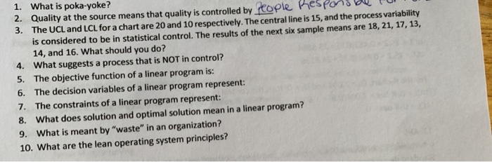 1. What is poka-yoke? 2. Quality at the source