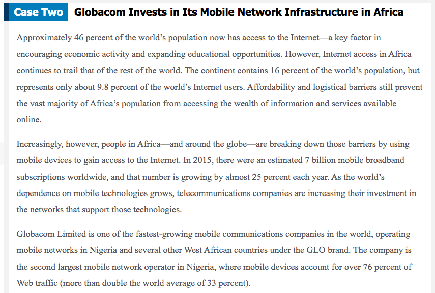Case Two Globacom Invests in Its Mobile Network