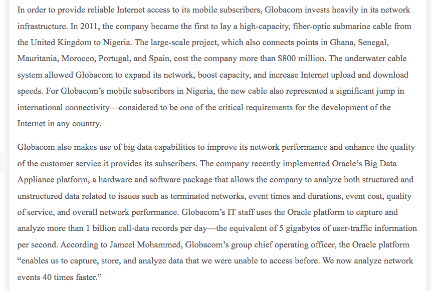 Case Two Globacom Invests in Its Mobile Network
