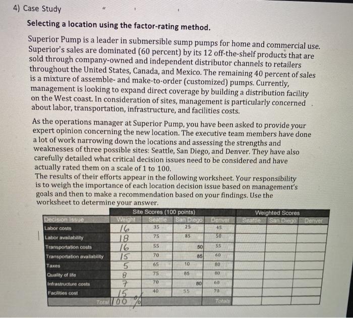 4) Case Study Selecting a location using the