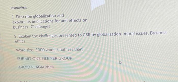 Instructions 1. Describe globalization and