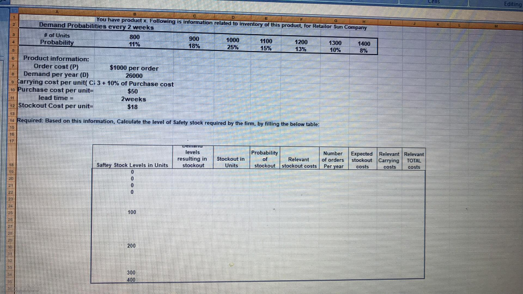 plz answer this question cells Editing You have