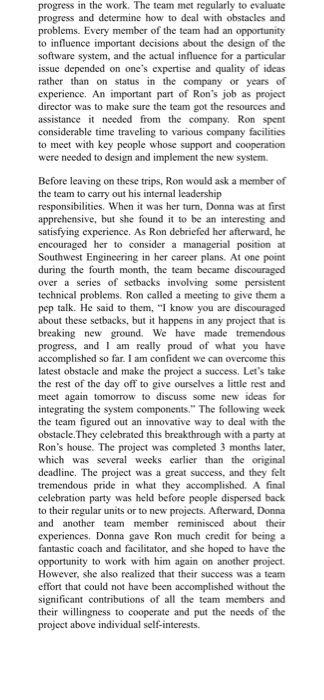 progress in the work. The team met regularly to