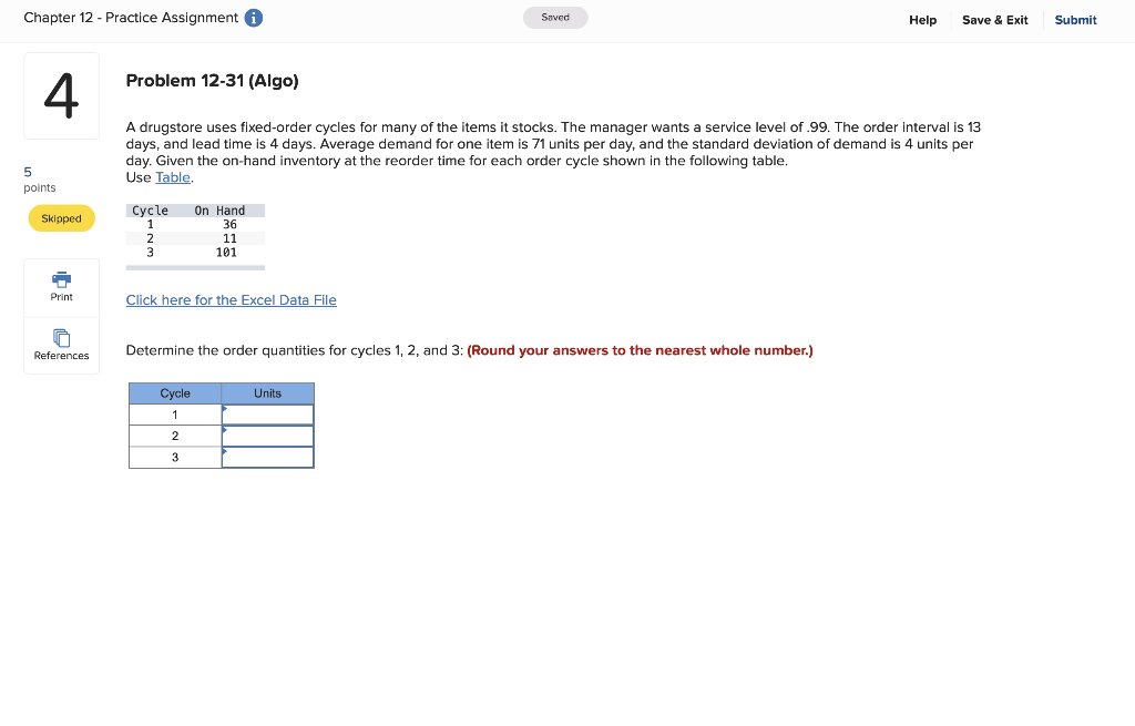 Chapter 12 - Practice Assignment i Saved Help