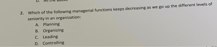 2. Which of the following managerial functions