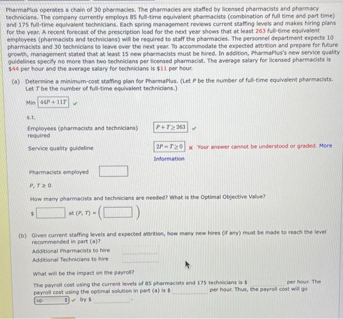 PharmaPlus operates a chain of 30 pharmacies. The