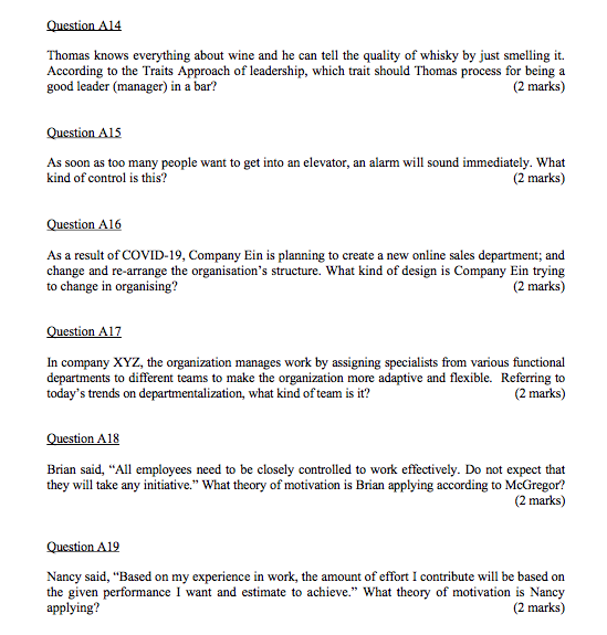 Question A14 Thomas knows everything about wine