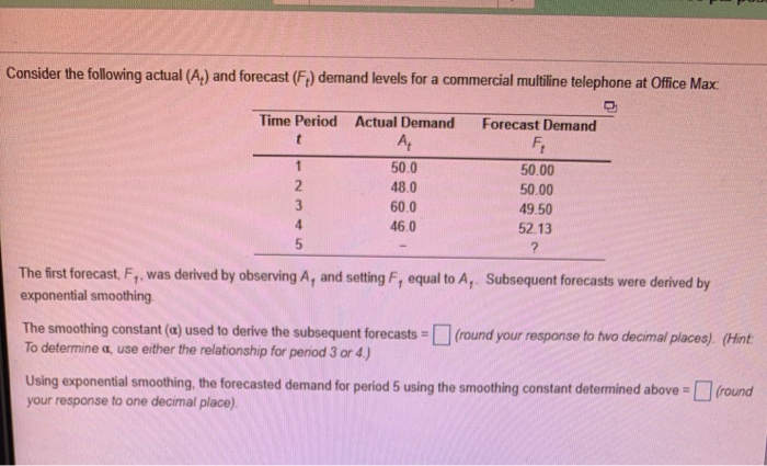 Consider the following actual (A) and forecast