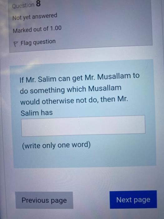 Question 6 Not yet answered Marked out of 1.00 P