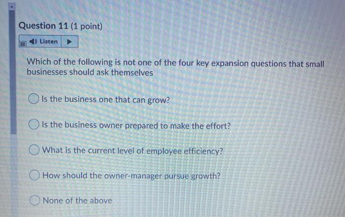 Question 11 (1 point) Listen Which of the