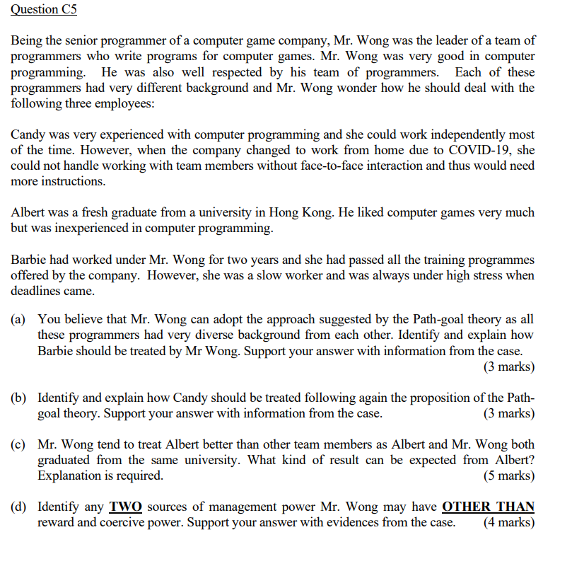 Question C5 Being the senior programmer of a