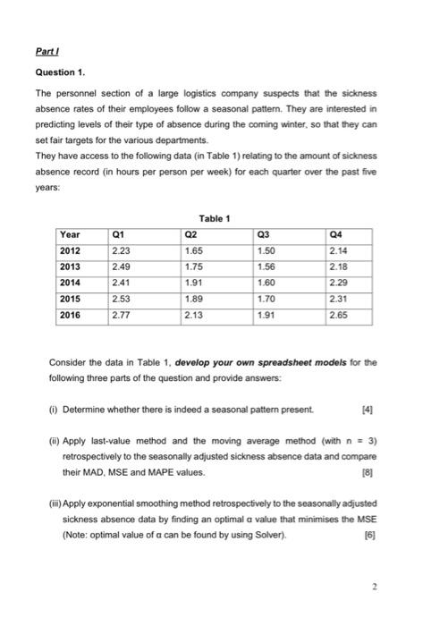 Please solve it in Excel step by step. Part!