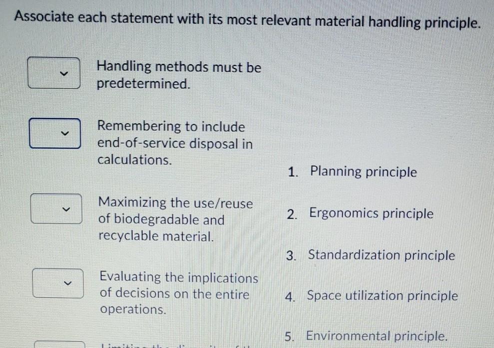 Associate each statement with its most relevant