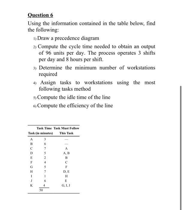 Question 6 Using the information contained in the