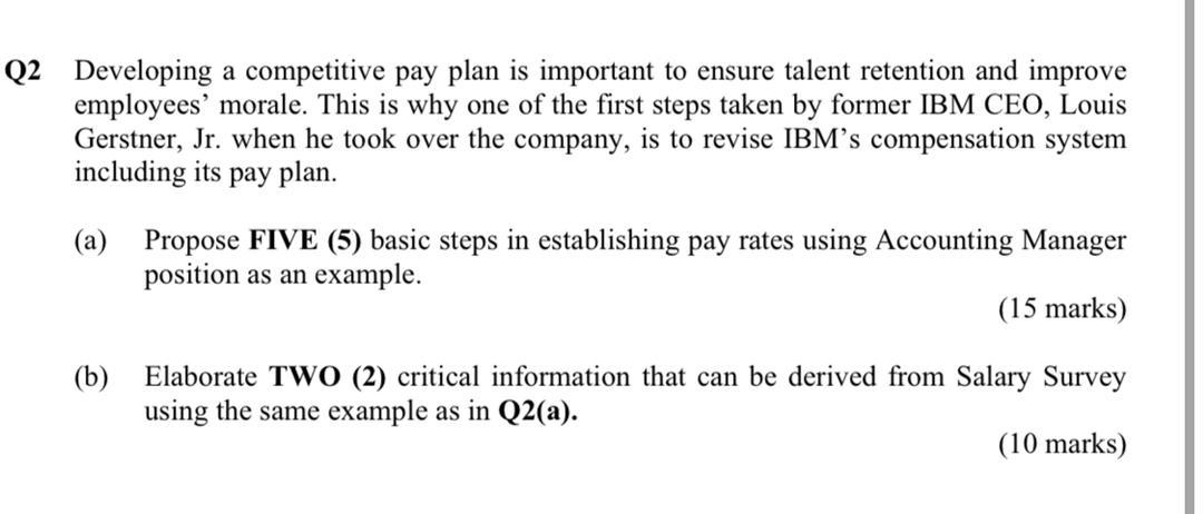 Q2 Developing a competitive pay plan is important