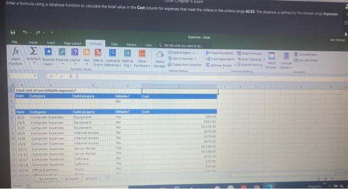 Enter a formula using a database function to