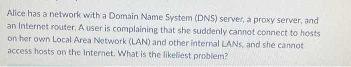 Alice has a network with a Domain Name System
