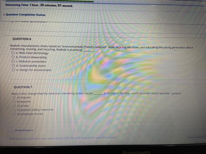 Remaining Time: 1 hour, 20 minutes, 01 second.