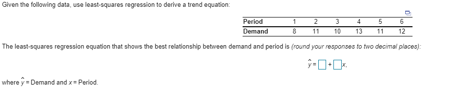 Given the following data, use least-squares