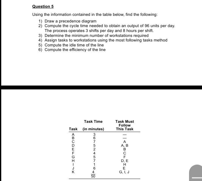 Question 5 Using the information contained in the