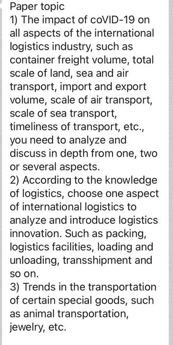 Paper topic 1) The impact of CoVID-19 on all