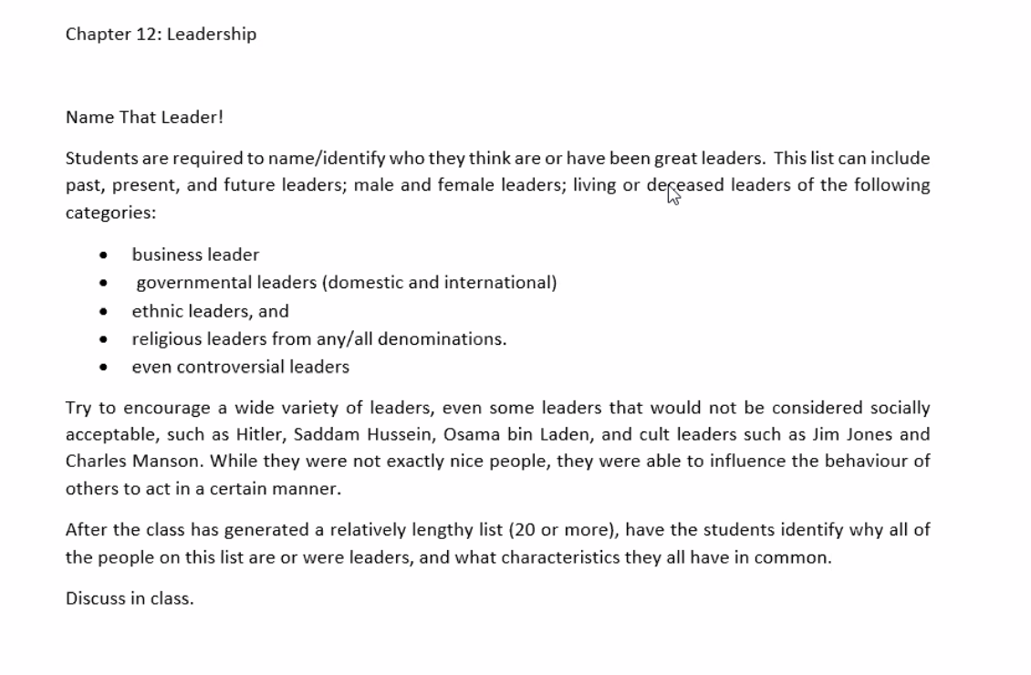 Chapter 12: Leadership Name That Leader! Students