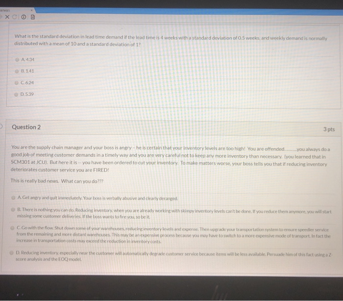 avas X COD tandard deviation of 0.5 weeks, and