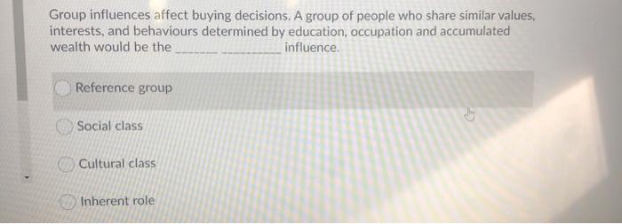 Group influences affect buying decisions. A group