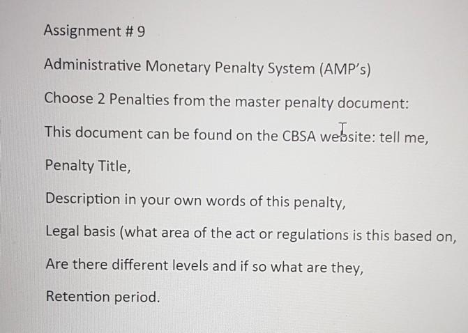 Assignment #9 Administrative Monetary Penalty