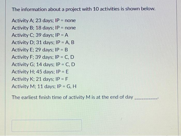 The information about a project with 10