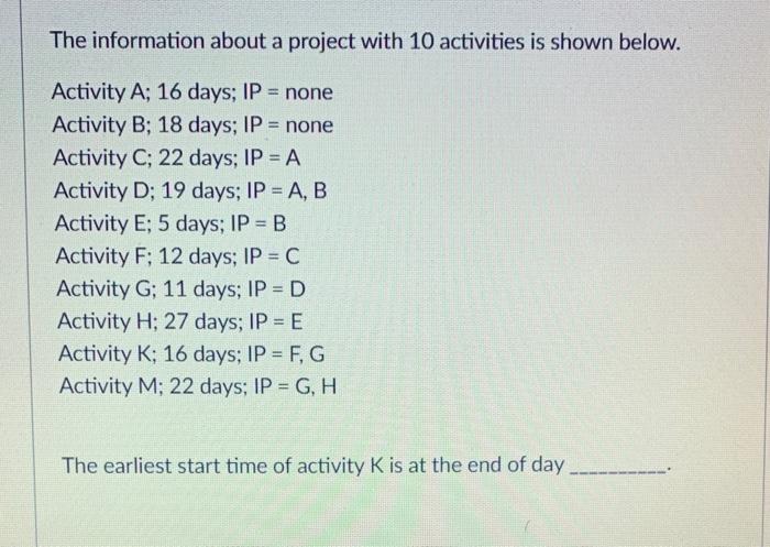 The information about a project with 10