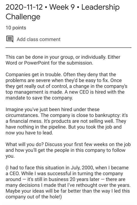 This can be done in your group , or individually