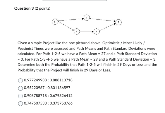 Question 3 ( 2 points) Given a simple Project