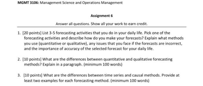 MGMT 3106: Management Science and Operations