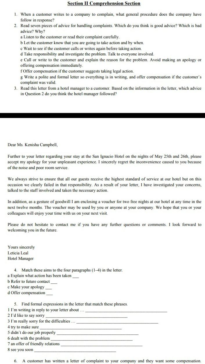 please help!!!!! Section II Comprehension Section