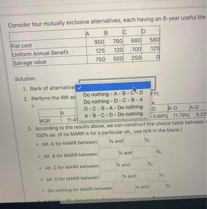 Consider four mutually exclusive alternatives,