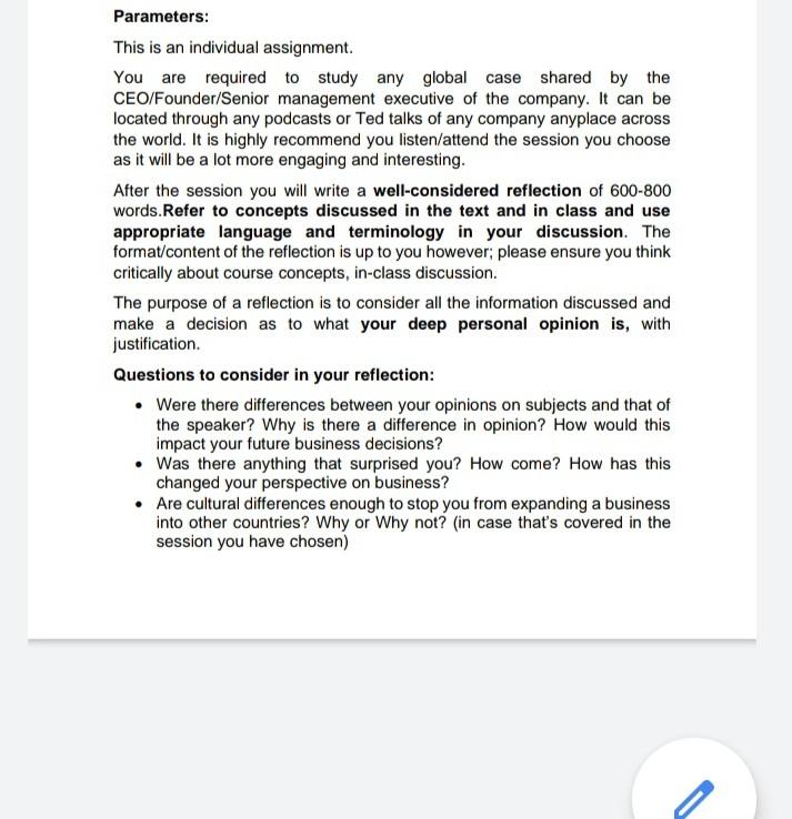 Parameters: This is an individual assignment. You