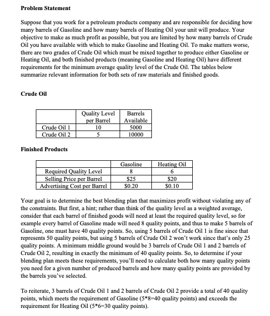 Problem Statement Suppose that you work for a