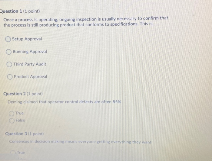 Question 1 (1 point) Once a process is operating,