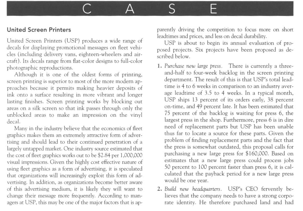 c) USP would like to select three projects. Which