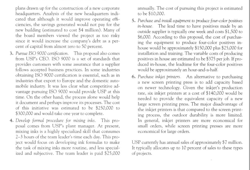 c) USP would like to select three projects. Which