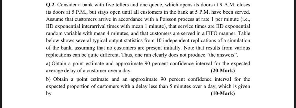 Q.2. Consider a bank with five tellers and one