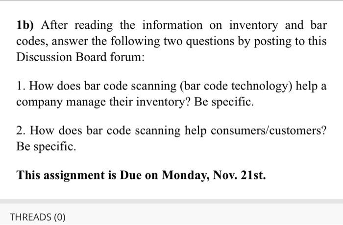 please answer asap thank you 1b) After reading