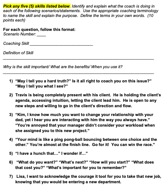 Pick any five (5) skills listed below. Identify